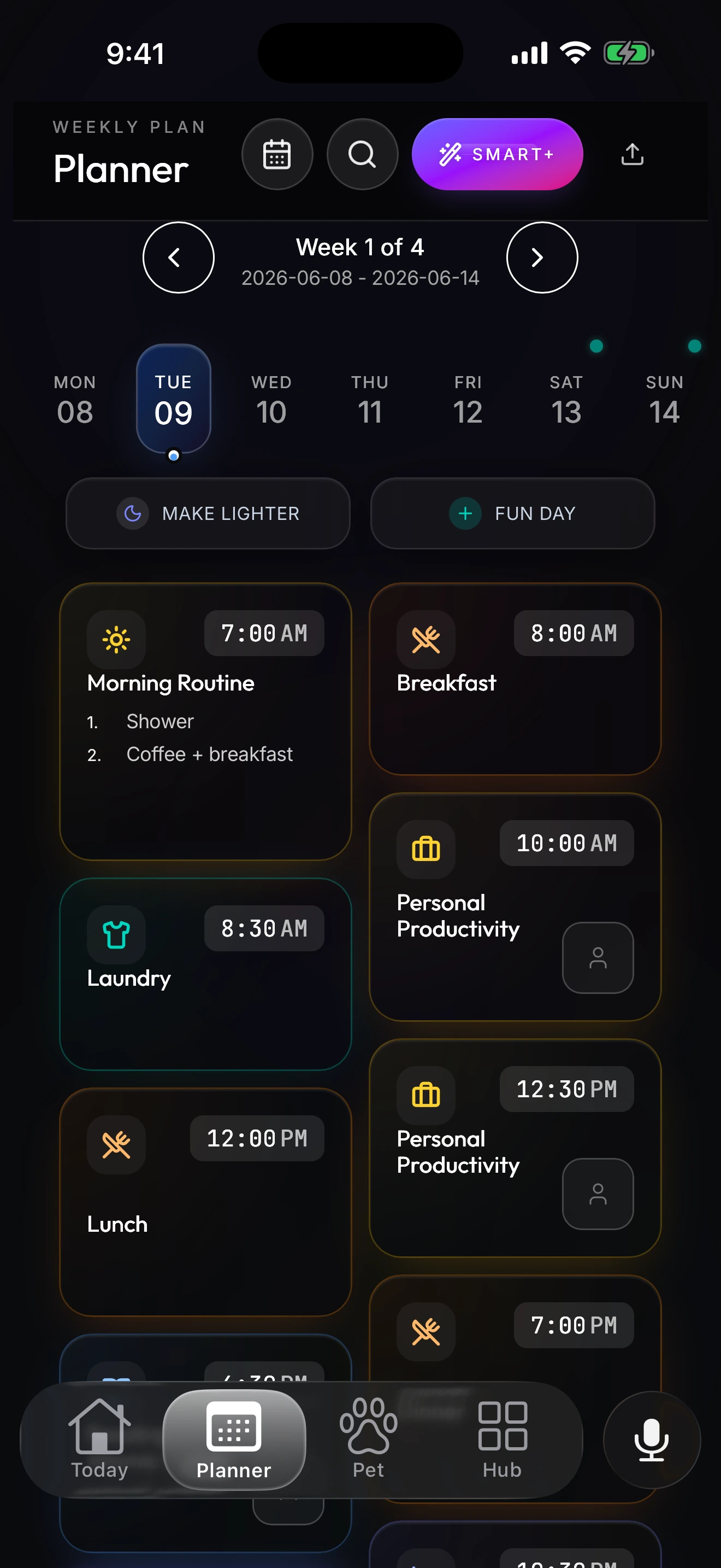 Actual Kairova weekly planner with voice capture